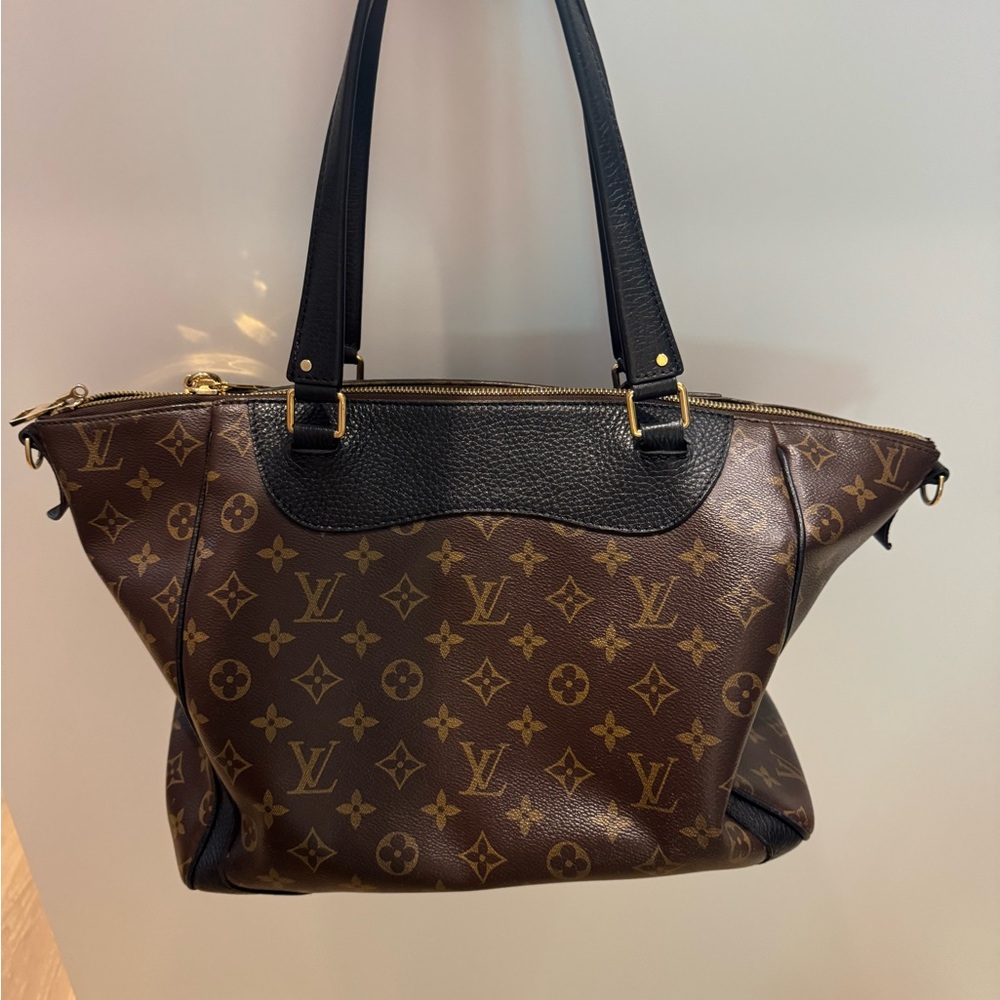 Louis Vuitton Brown Monogram Canvas Shoulder Tote with Black Trim